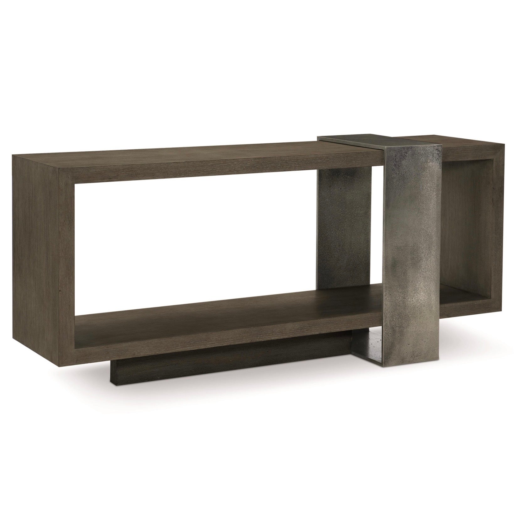 Bernhardt Linea Collection Console Table ~ Cerused Charcoal Finish With Textured Graphite