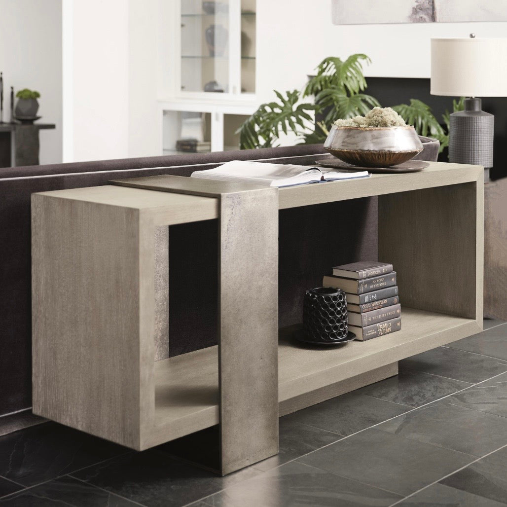 Bernhardt Linea Collection Console Table ~ Cerused Greige Finish with Textured Graphite - Image 2