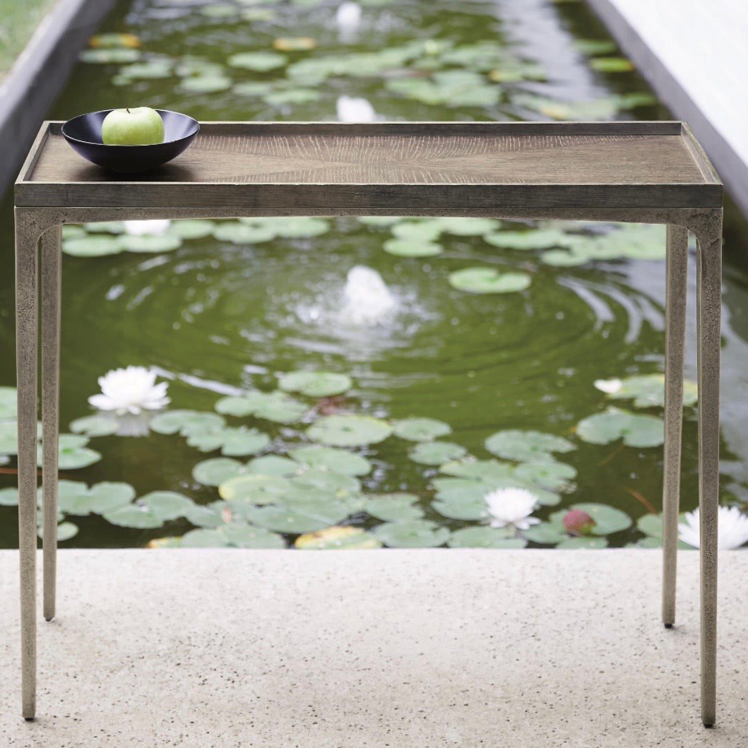 Bernhardt Linea Collection Console Table ~ Cerused Charcoal Finish With Textured Graphite Base