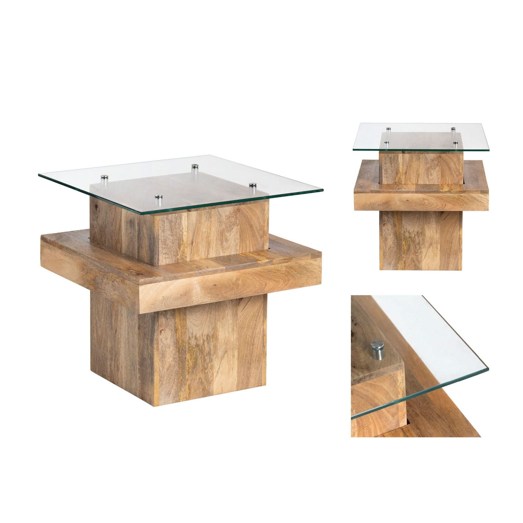 Crestview Collection Monaco Glass and Mango Wood End Table - Image 3