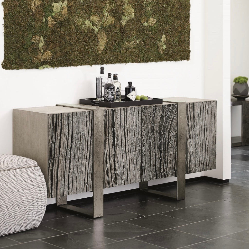 Bernhardt Linea Collection Entertainment Credenza ~ Black Forest Marble With Textured Graphite - Image 2