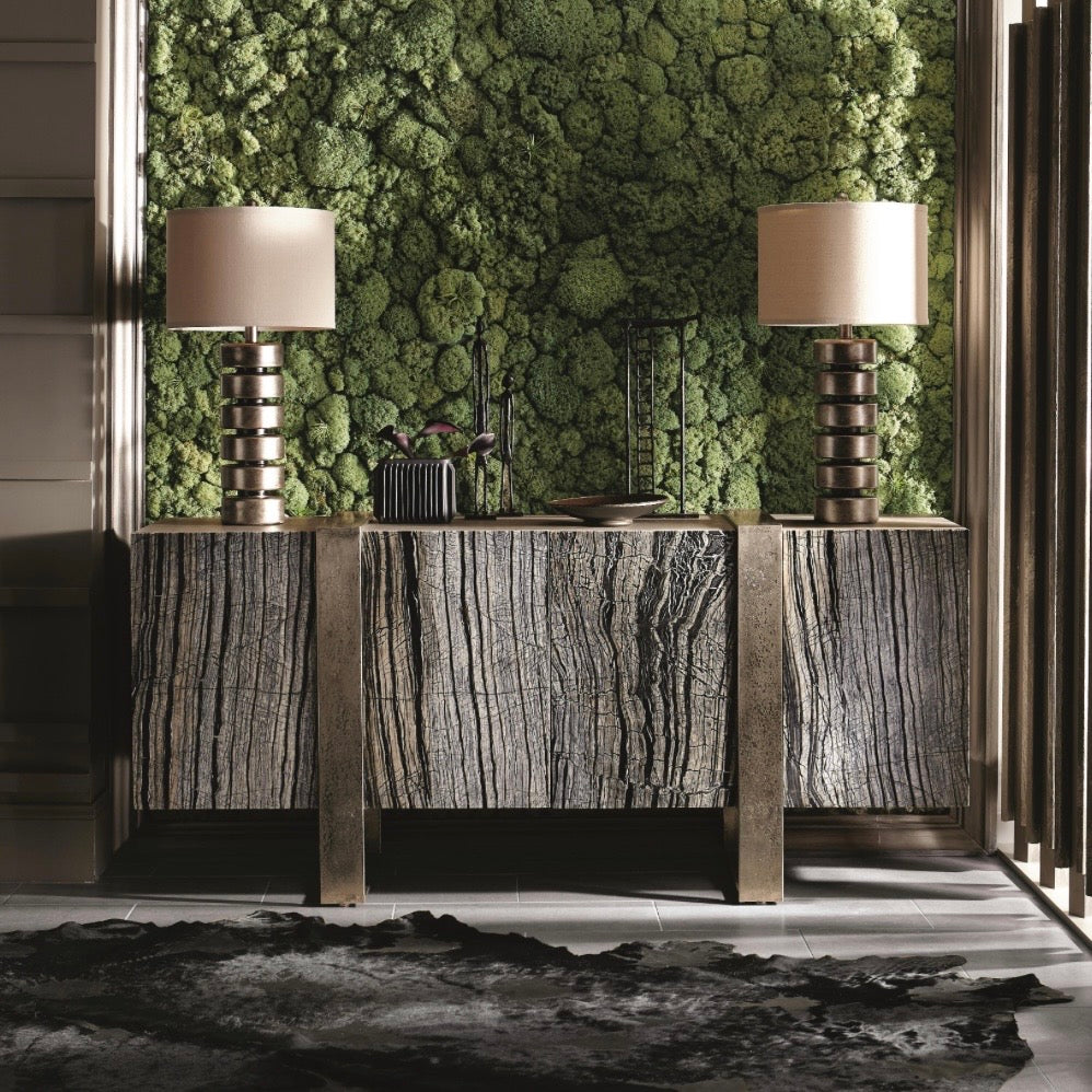 Bernhardt Linea Collection Entertainment Credenza ~ Black Forest Marble With Textured Graphite