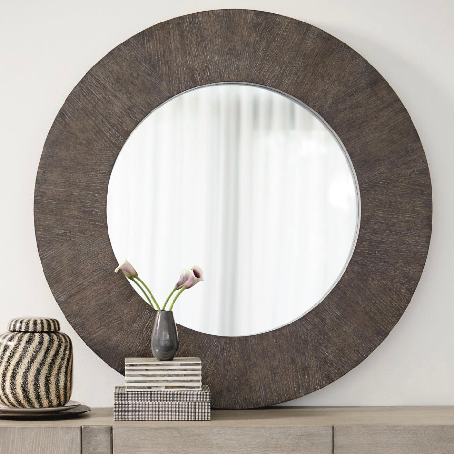 Bernhardt Linea Collection Round Mirror ~ Cerused Charcoal Finish
