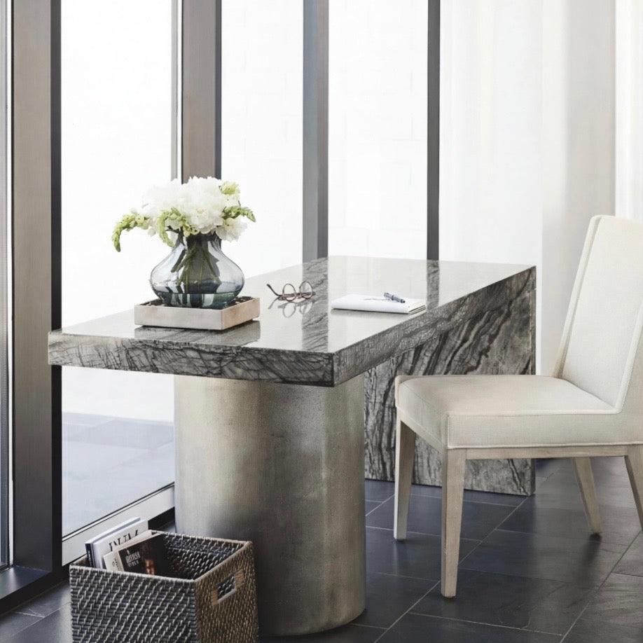 Bernhardt Linea Collection Desk ~ Black Forest Marble Top with Textured Graphite Base - Image 2