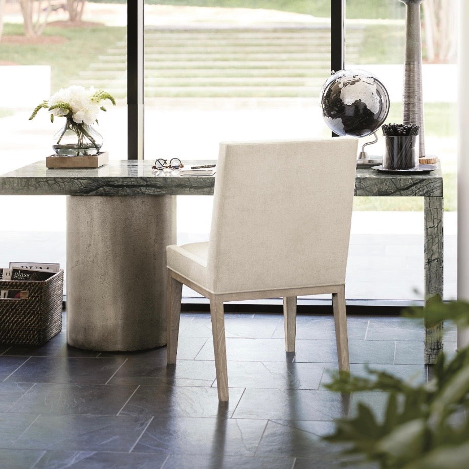 Bernhardt Linea Collection Desk ~ Black Forest Marble Top with Textured Graphite Base