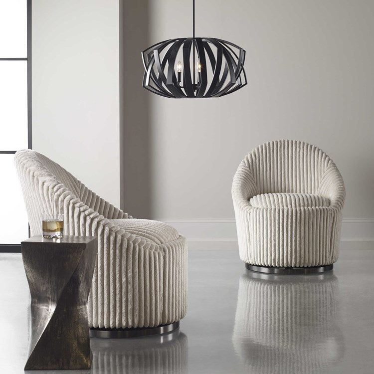 Uttermost Thales Matte Black Geometric Modern 3 Light Pendant