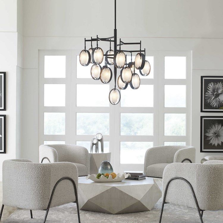 Uttermost Maxin Swirl Glass Ovals With Hammered Bronze Accents 15 Light Large Chandelier - Image 1