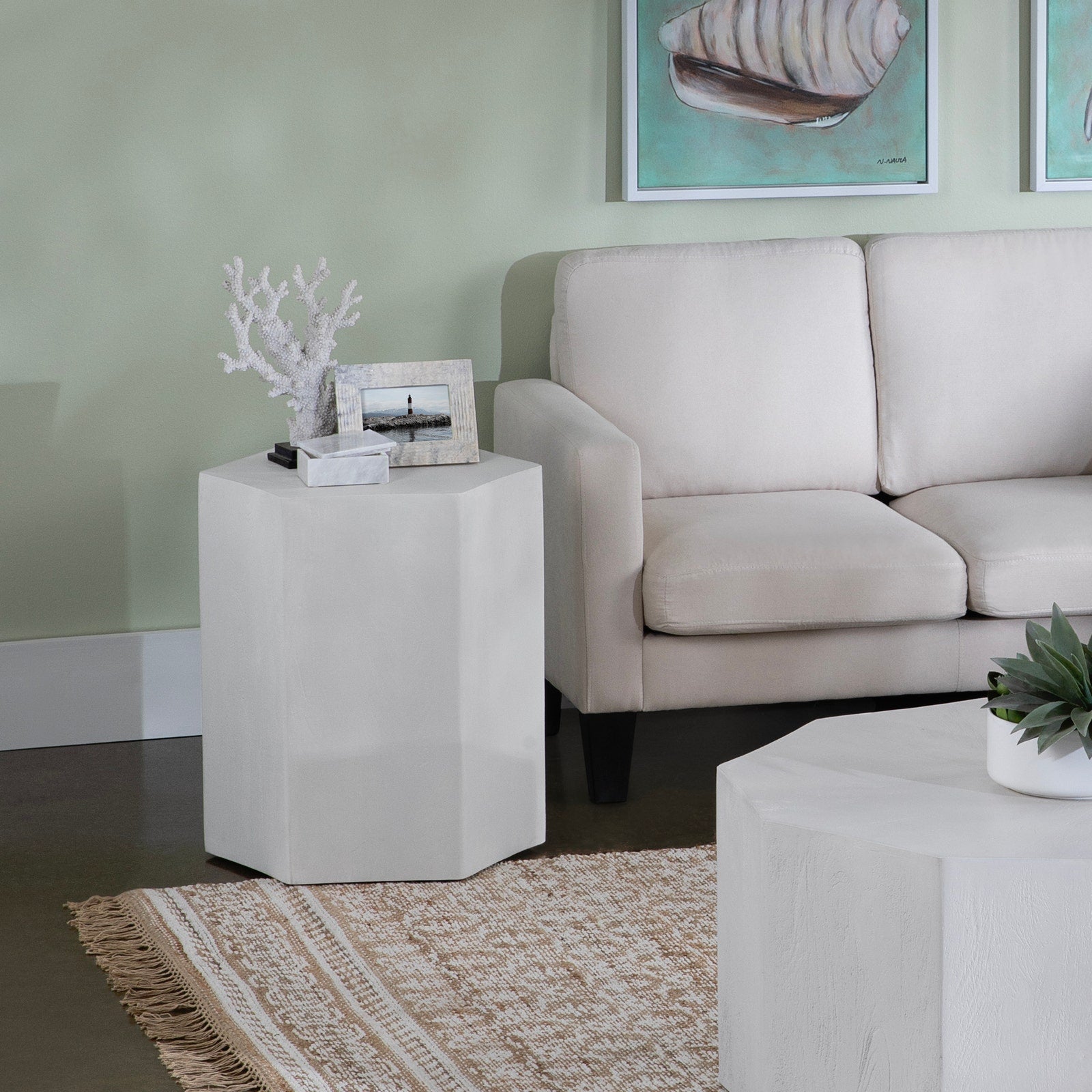 Crestview Collection Caspian Whitewashed Mango Wood Modern End Table - Image 1