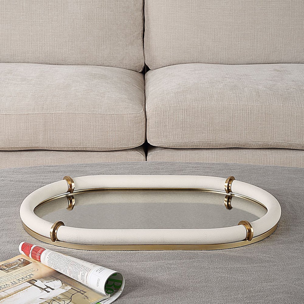 Uttermost Cyprus White Faux Shagreen Oval Tray - Image 1
