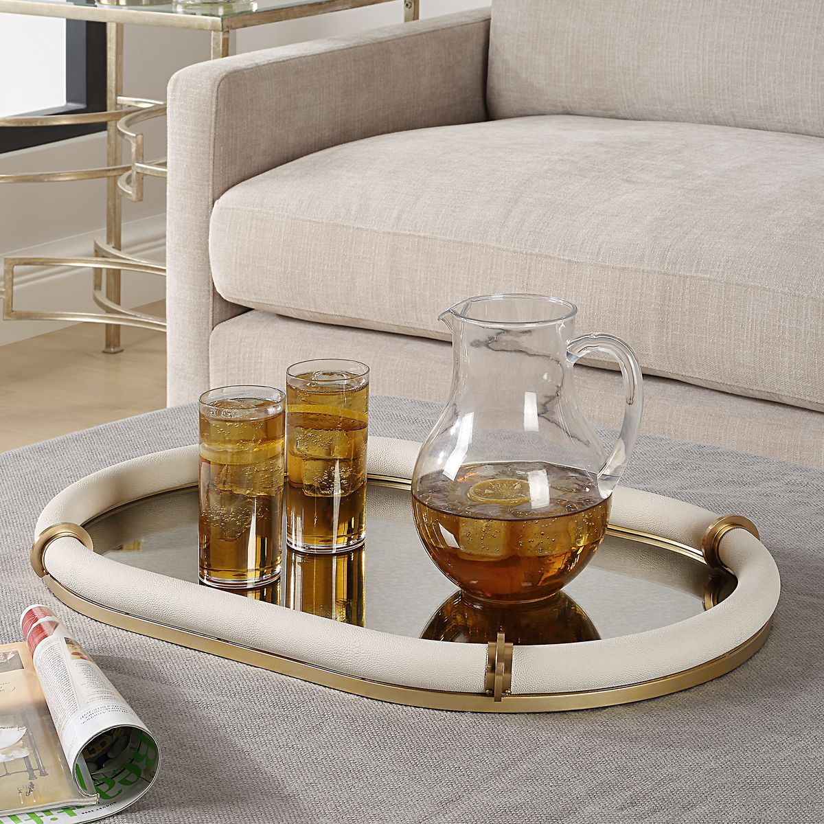 Uttermost Cyprus White Faux Shagreen Oval Tray - Image 3