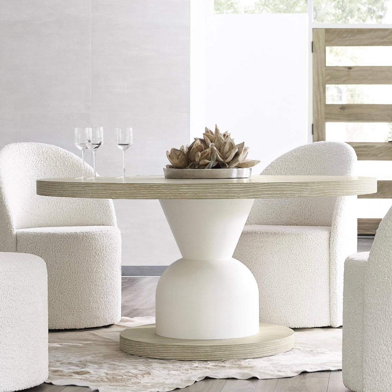 Bernhardt Solaria Collection Round Pedestal Dining Table ~ Dune Finish