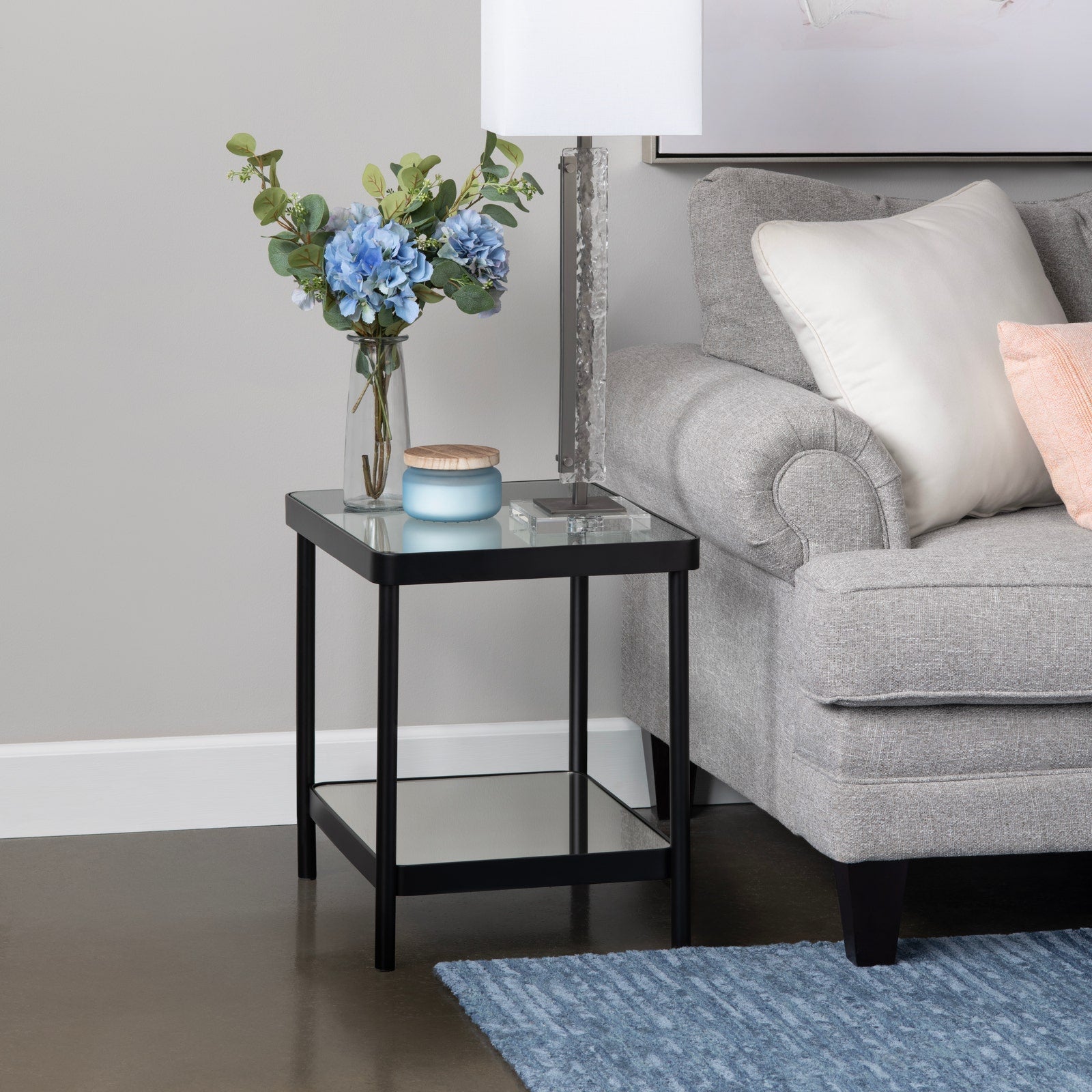 Crestview Collection Ellison Glass and Black Metal End Table - Image 1