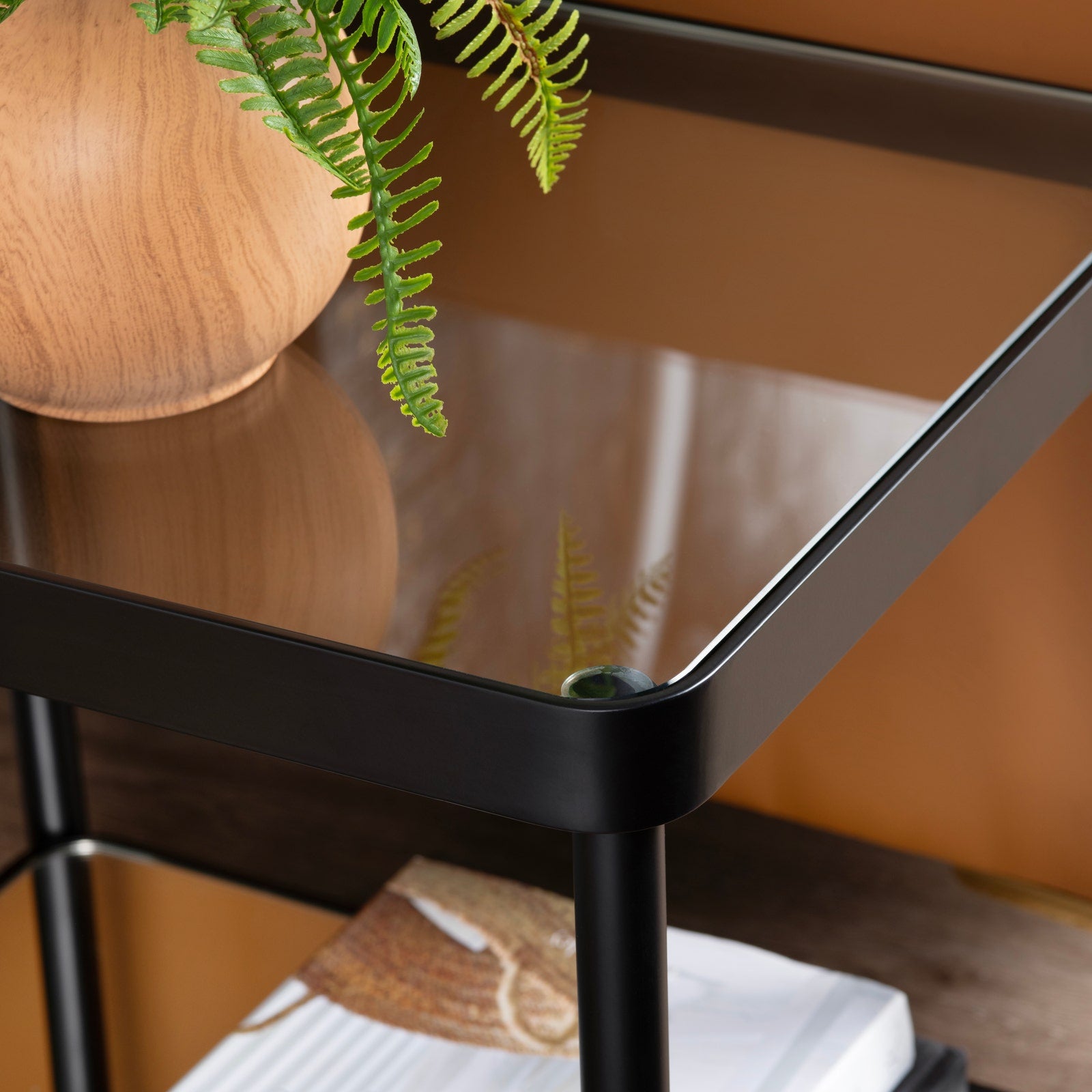 Crestview Collection Ellison Glass and Black Metal End Table - Image 2