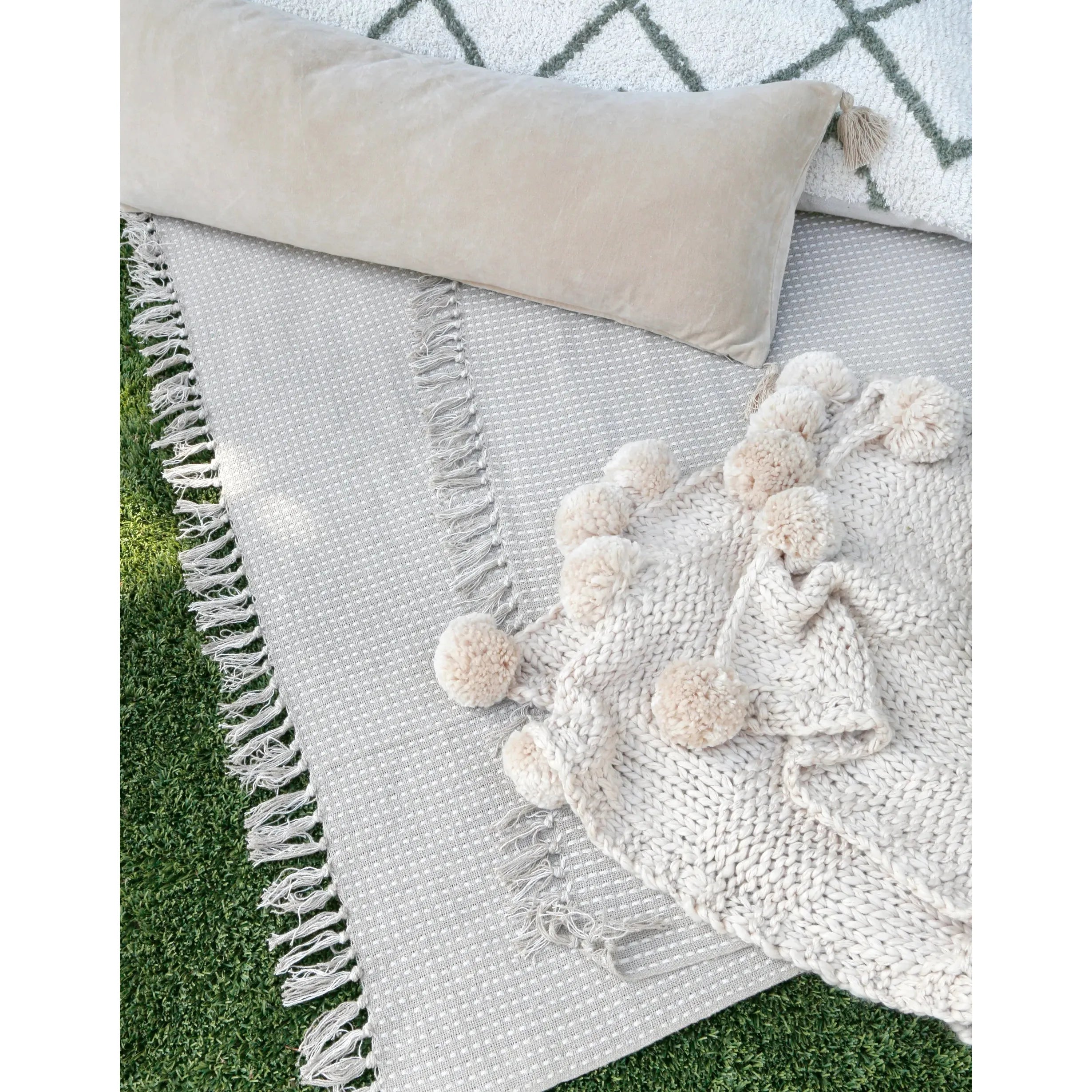 Pom Pom at Home Bianca Natural Velvet Rectangular Pillow with Insert  ~ 14 x 40” ~ SWEETHEART SALE ~ LIMITED QUANTITY - Image 3