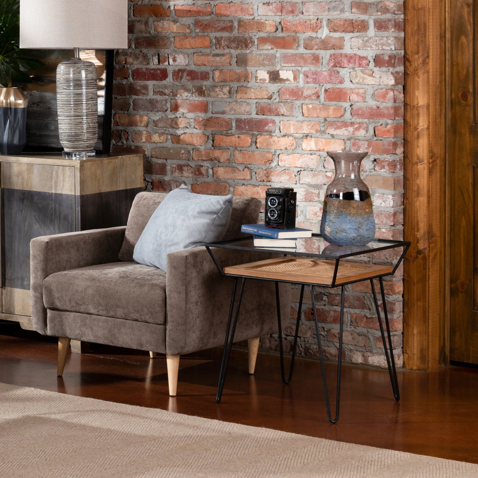 Crestview Collection Burnside Glass and Rattan End Table - Image 1