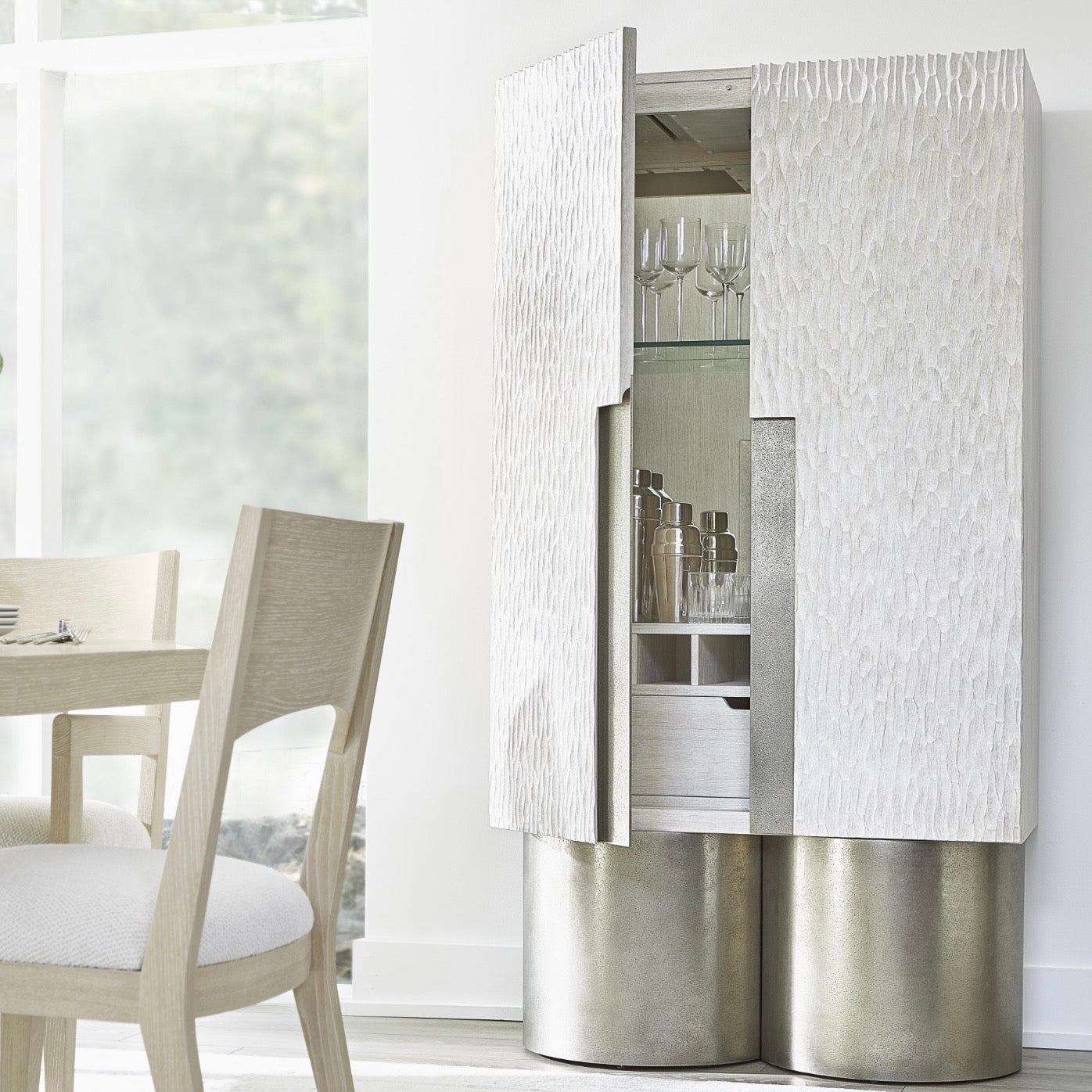 Bernhardt Solaria Collection Bar Cabinet ~ Weathered Bone Finish