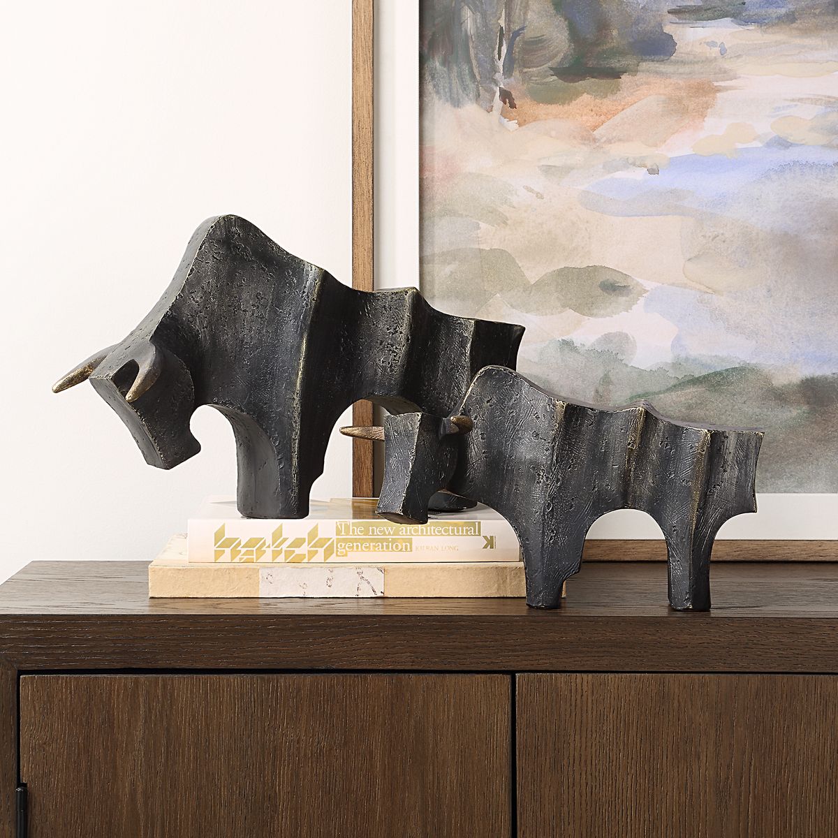 Uttermost Regal Bull Sculptures Set Of Two - Image 1