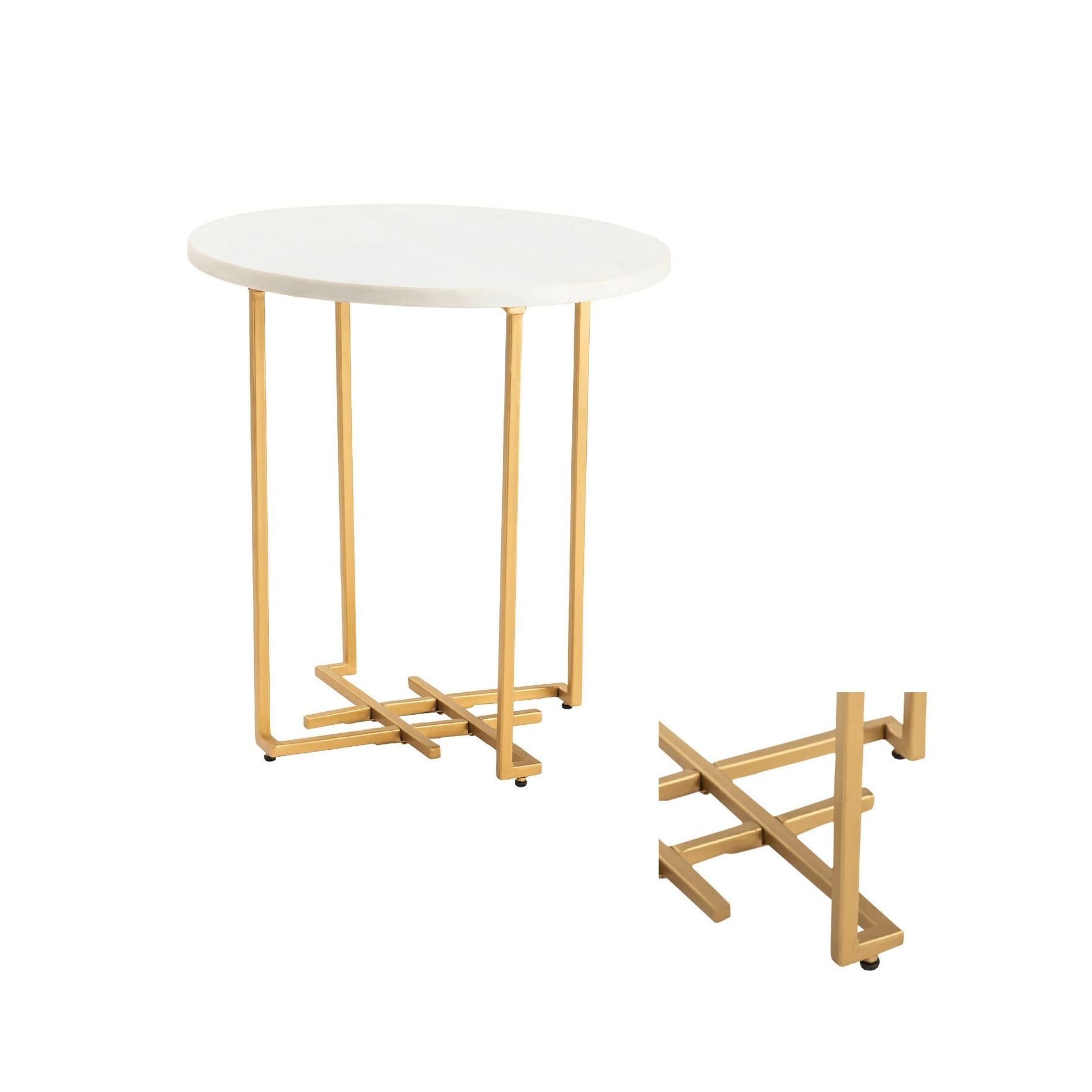 Crestview Collection Pembroke White Marble Round End Table - Image 3