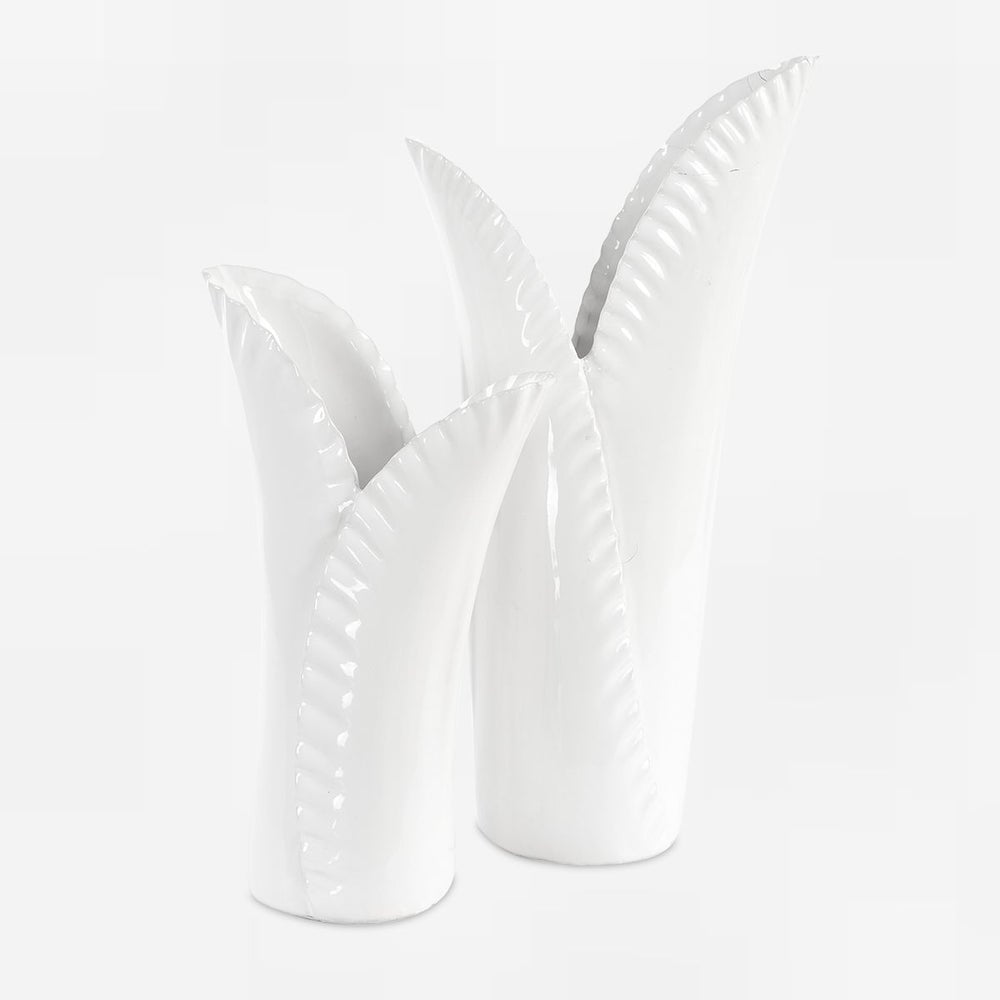 Uttermost Leafscape Set Of Two White Ceramic Vases - Image 2