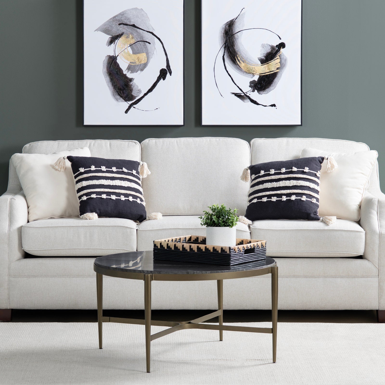 Crestview Collection Xander Natural Black Marble Coffee Table - Image 1