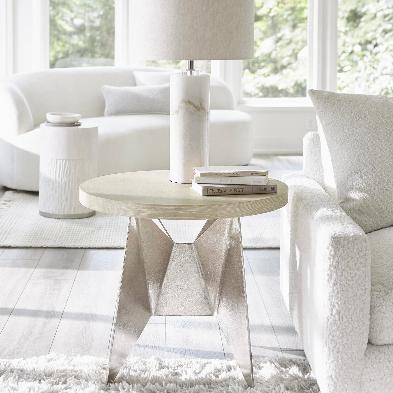 Bernhardt Solaria Collection Geometric Side Table ~ Shiny Nickel Base - Image 1