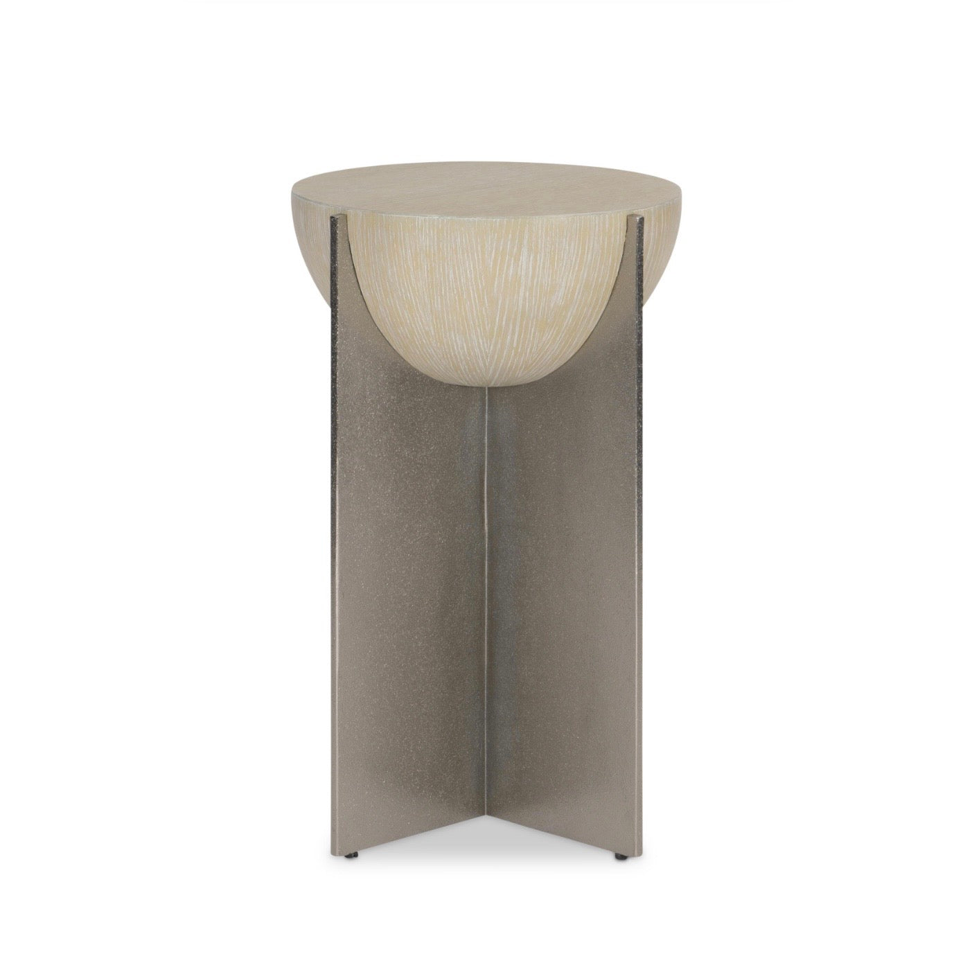 Bernhardt Solaria Collection Pedestal Accent Table ~ Dune Finish With Shiny Nickel Base - Image 2