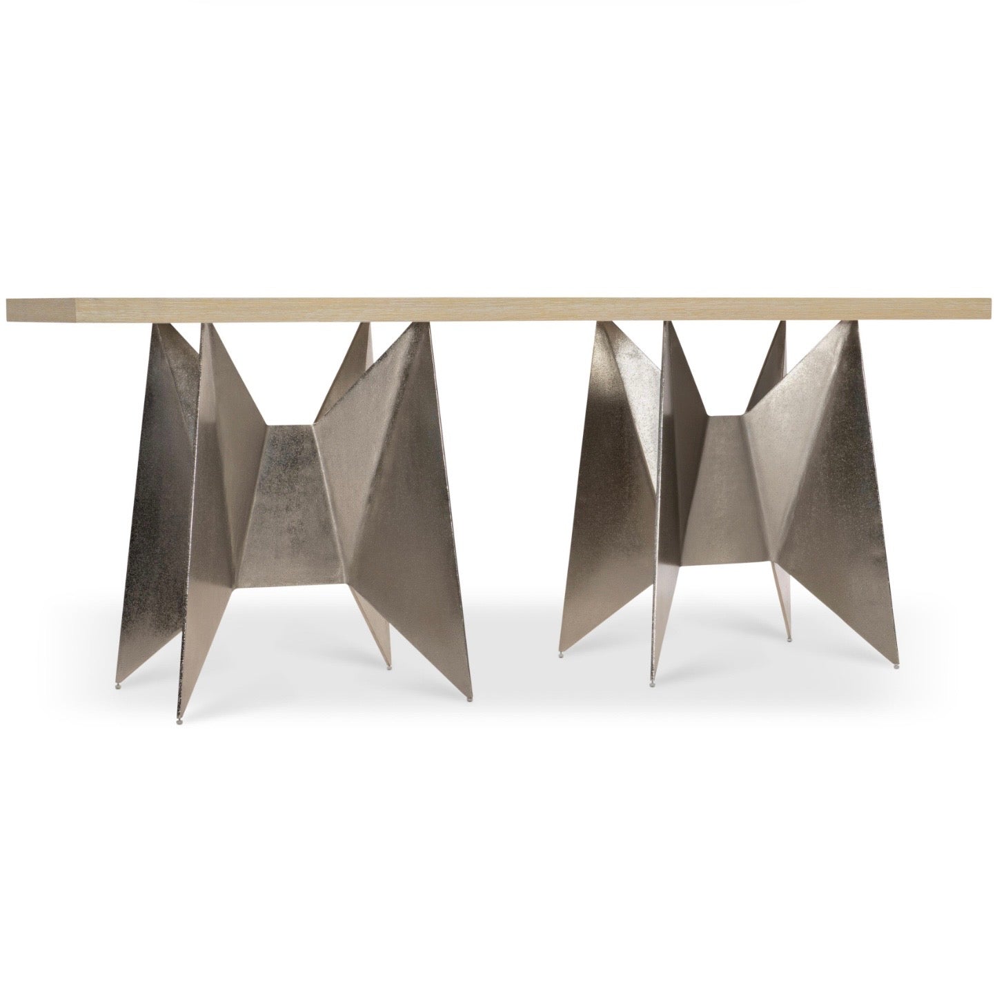 Bernhardt Solaria Collection Geometric Console Table ~ Dune Finish With Shiny Nickel Finish Base - Image 2