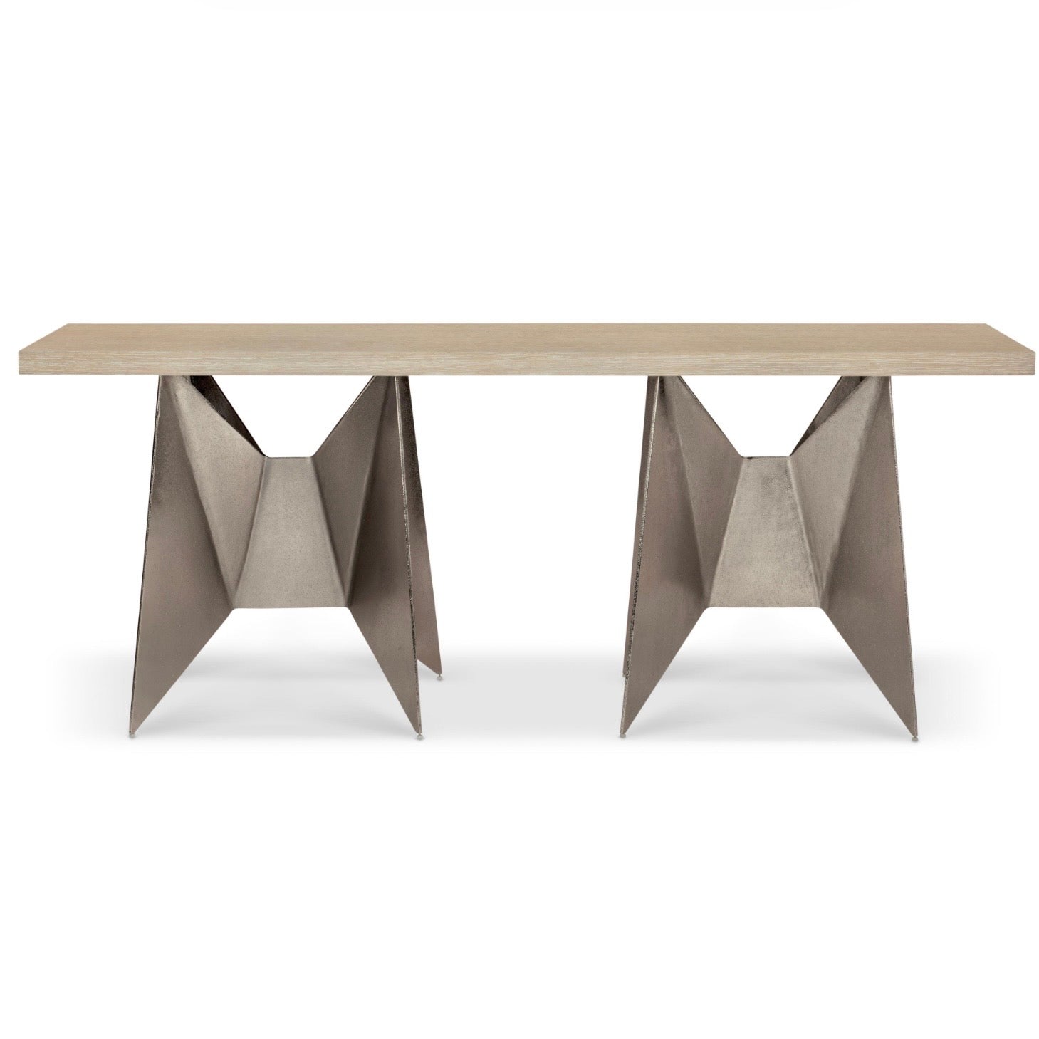Bernhardt Solaria Collection Geometric Console Table ~ Dune Finish With Shiny Nickel Finish Base - Image 3