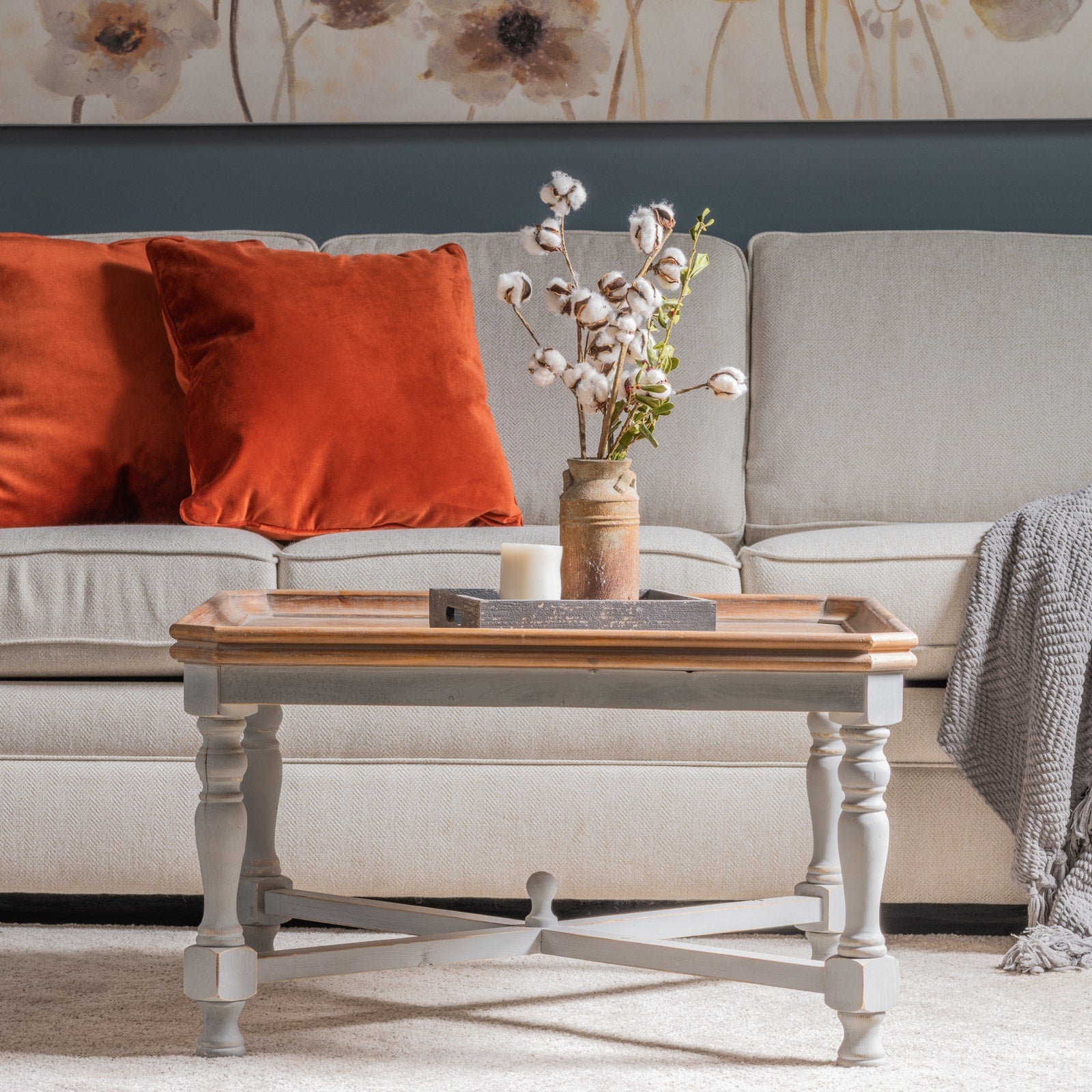 Crestview Collection Alyson Square Grey Wooden Coffee Table With Brown Top