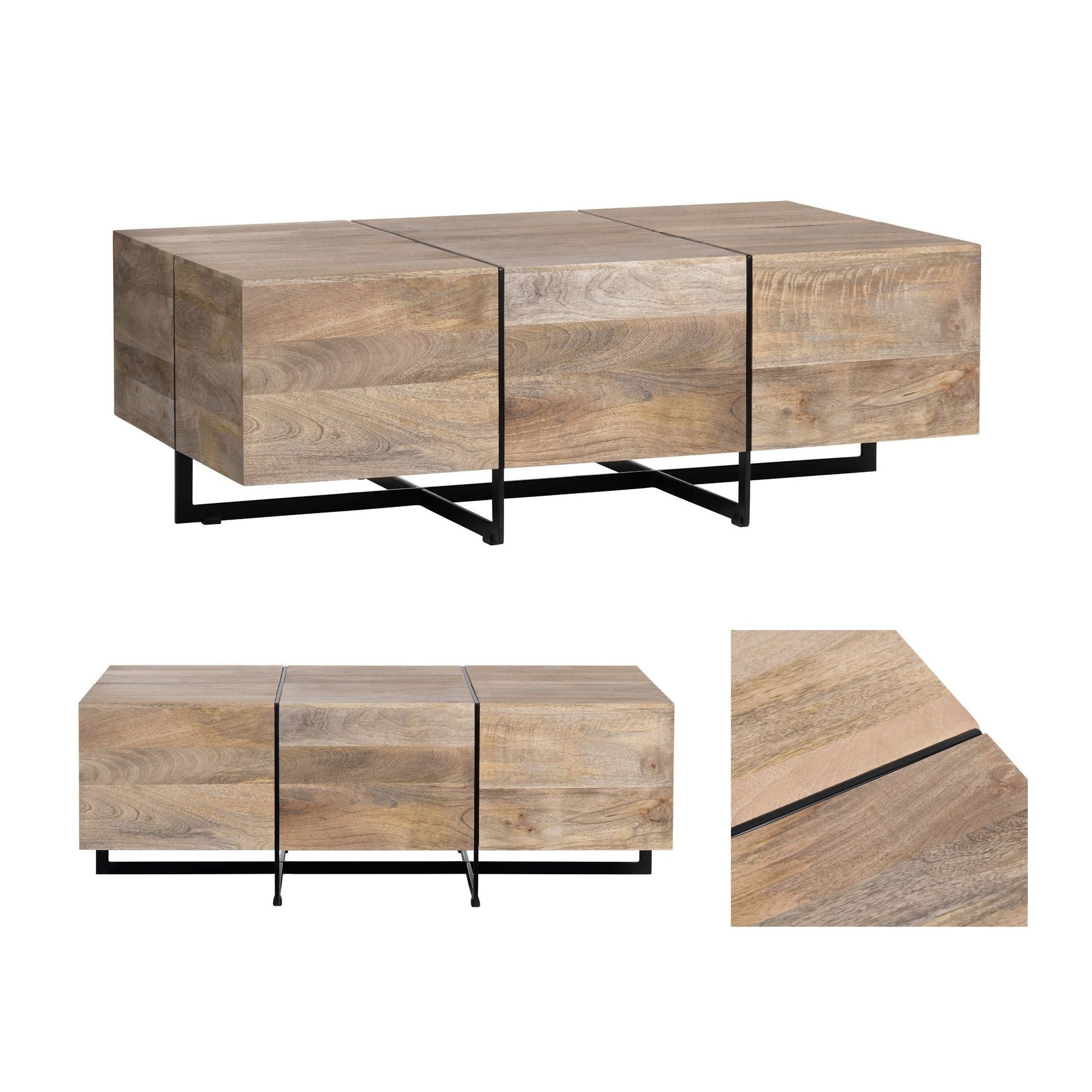 Crestview Collection Brennon Mango Wood Rectangular Coffee Table - Image 3