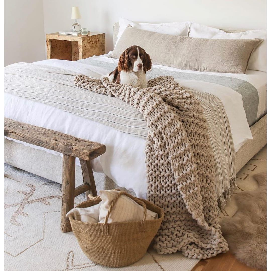 Pom Pom at Home Finn Taupe Hand Knit Chunky Throw Blanket ~ 50” x 60” - Image 1