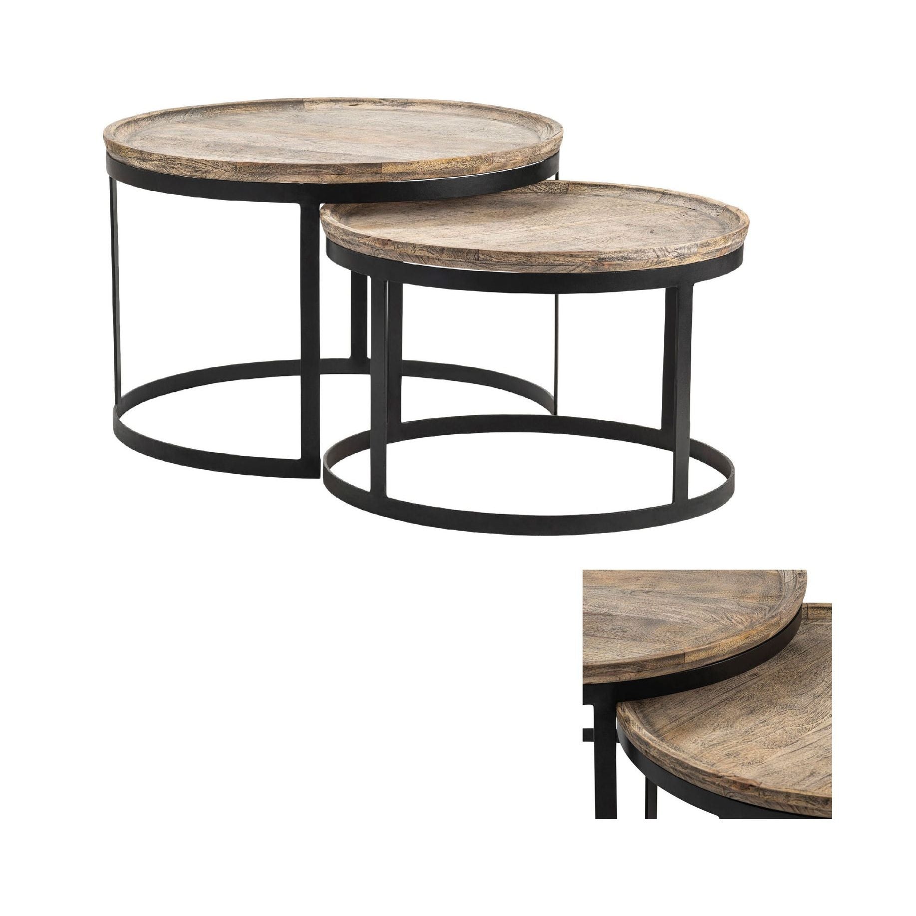 Crestview Collection Traymore Set of 2 Wood and Metal Nesting Coffee Tables - Image 3