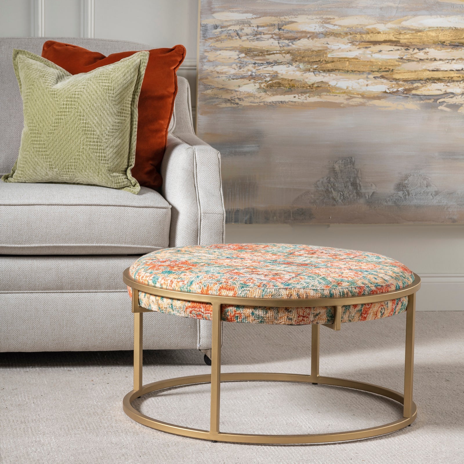 Crestview Collection Melinda Round Upholstered Coffee Table - Image 1