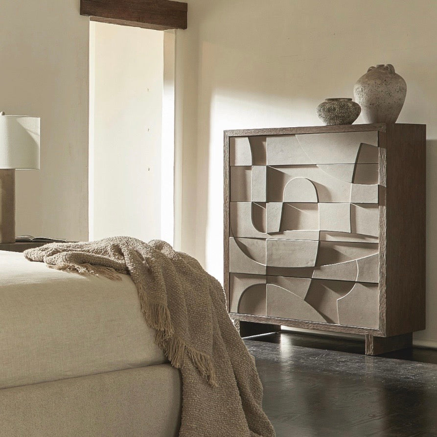 Bernhardt Casa Paros Collection Five- Drawer Tall Drawer Chest ~ Bedrock Faux Concrete Finish - Image 2
