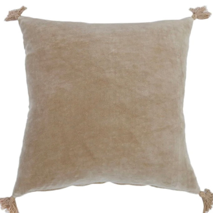Pom Pom at Home Bianca Natural Velvet Square Pillow with Insert  ~ 20x20 ~ SWEETHEART SALE ~ LIMITED QUANTITY - Image 1