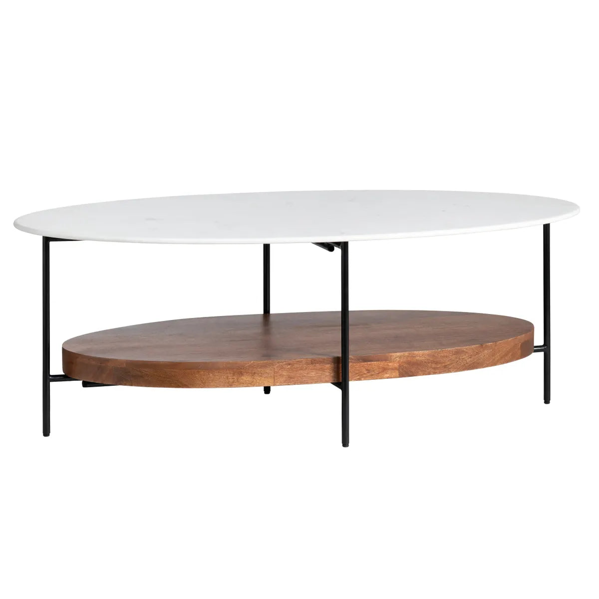 Crestview Collection Brewpub White Marble and Wood Oblong Coffee Table - Image 2