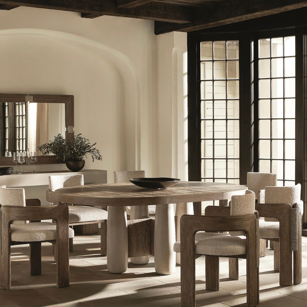 Bernhardt Casa Paros Collection Wood Framed Upholstered Dining Armchair ~ Playa Finish - Image 1