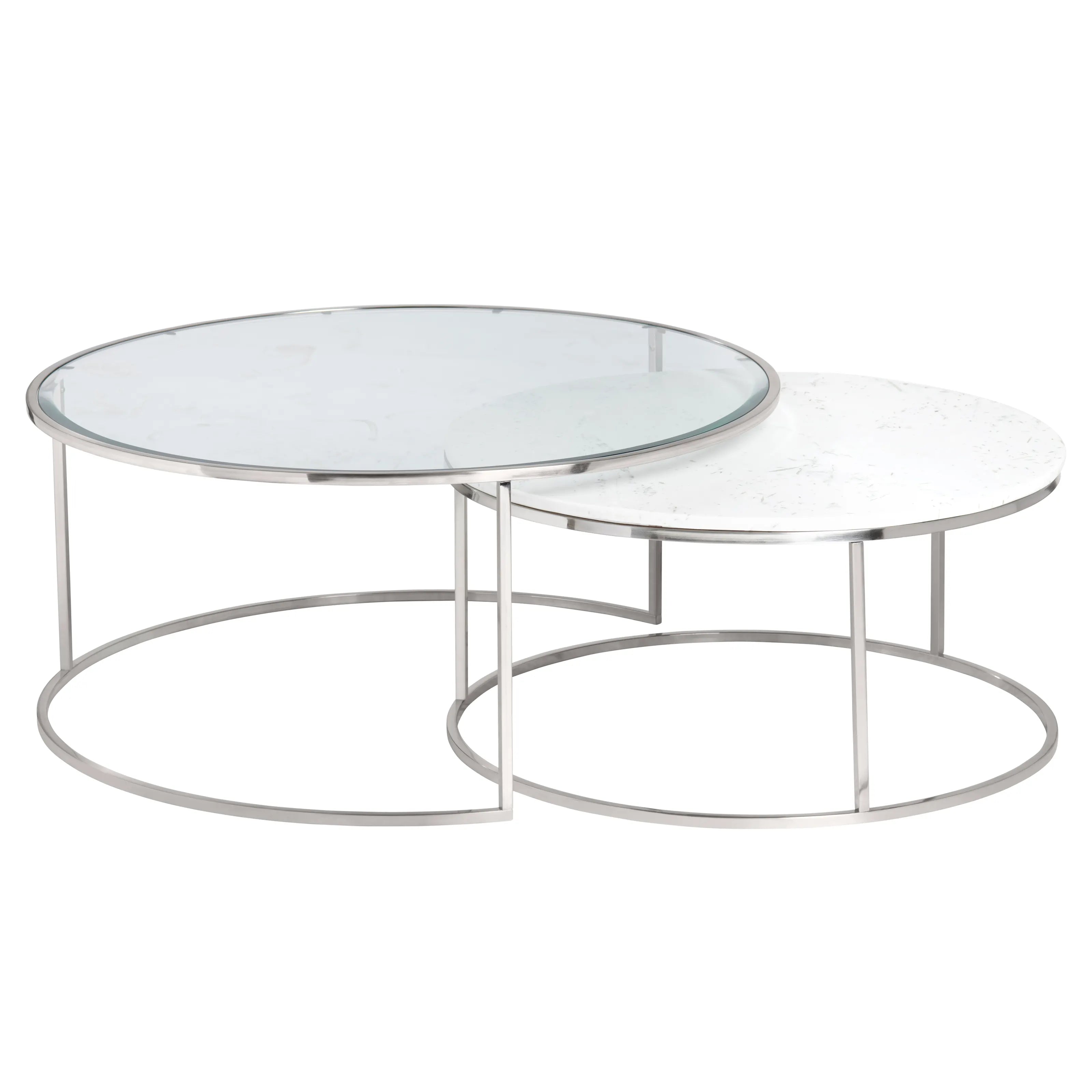 Crestview Collection Cellini Glass and White Marble Nesting Coffee Tables - Image 1