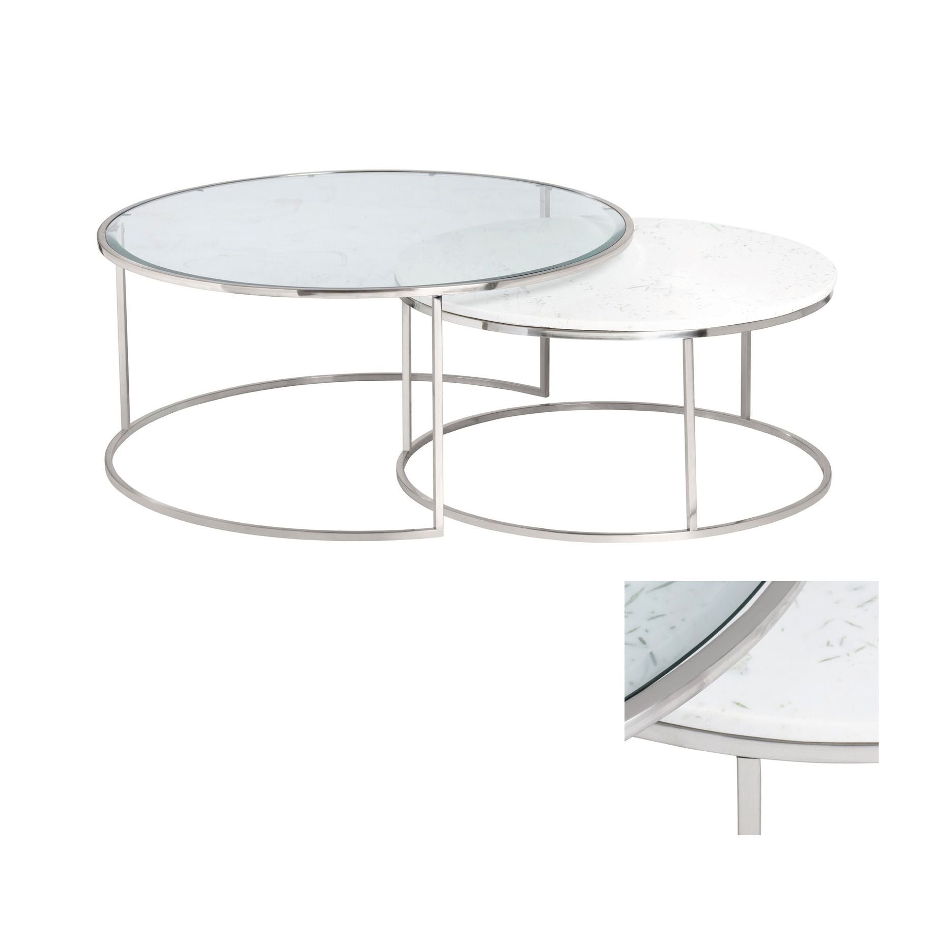 Crestview Collection Cellini Glass and White Marble Nesting Coffee Tables - Image 3