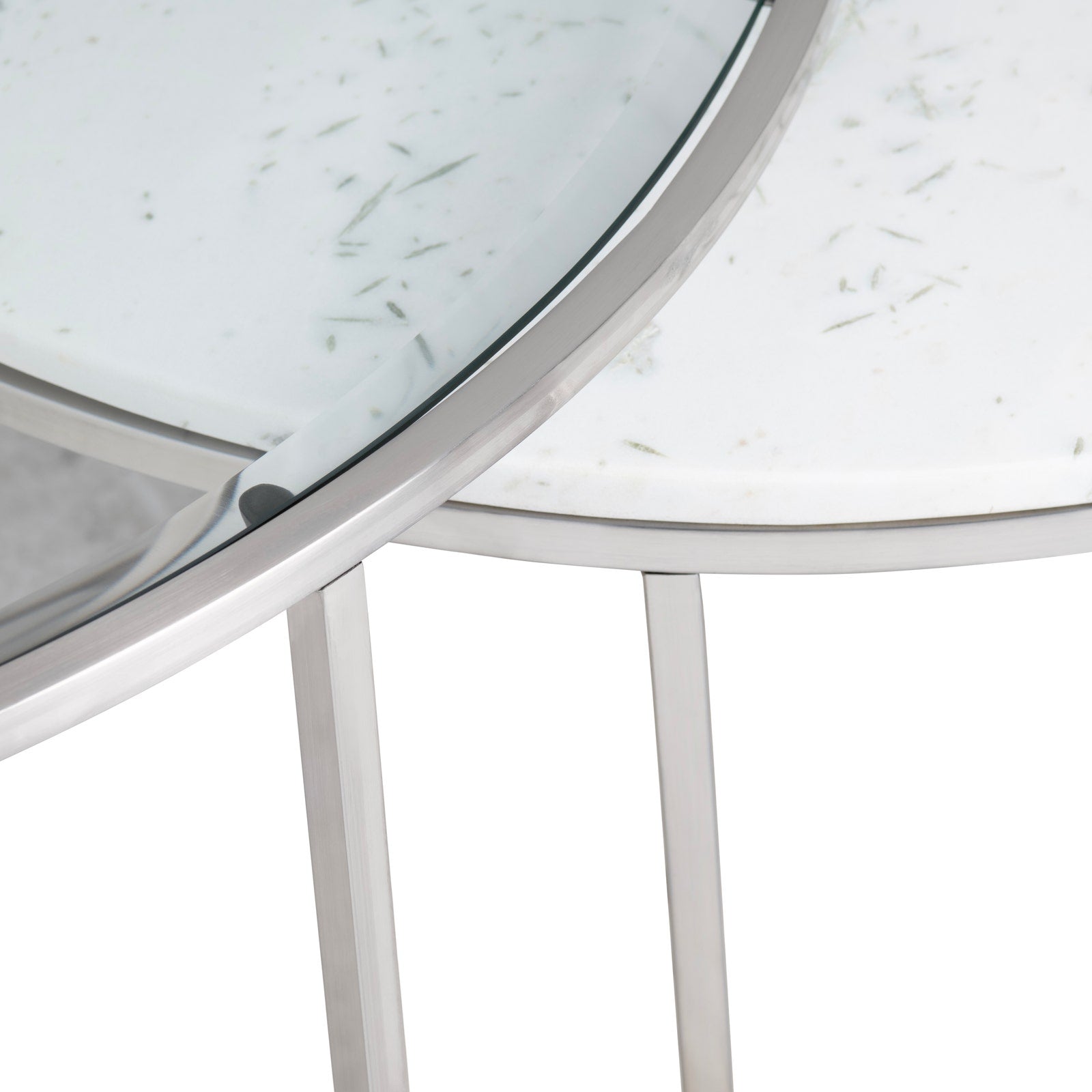 Crestview Collection Cellini Glass and White Marble Nesting Coffee Tables - Image 2