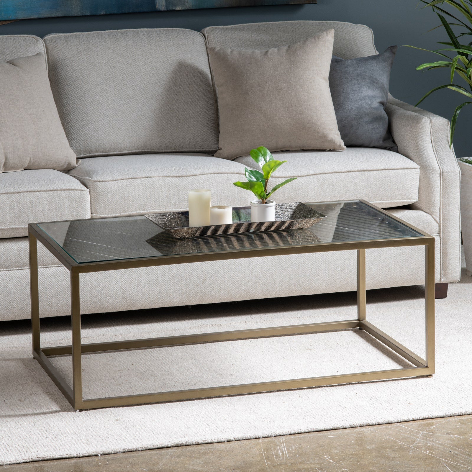 Crestview Collection Christian Rectangular Iron And Glass Coffee Table - Image 2