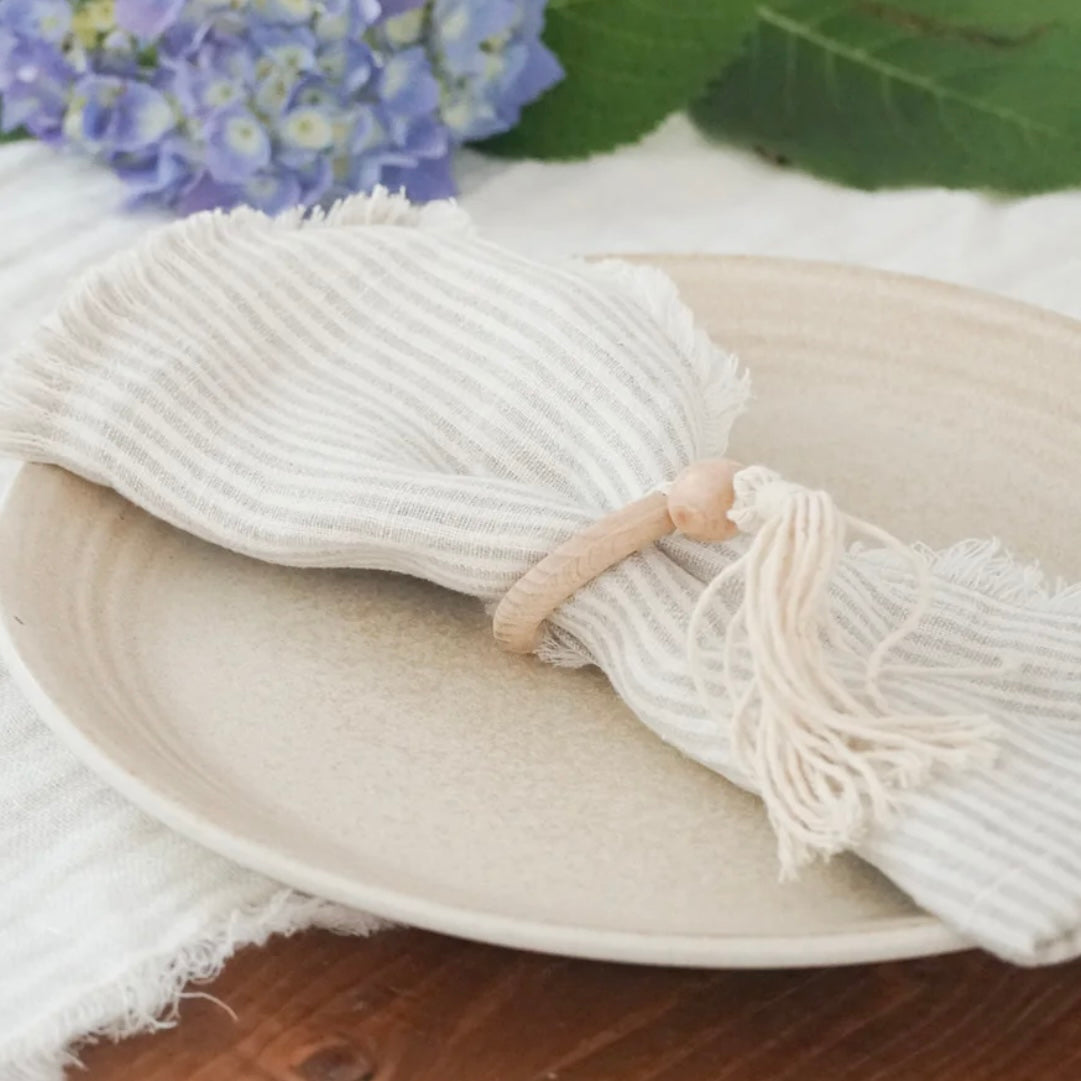 Anaya Home So Soft Linen Beige Stripe Fringe Napkins ~ Set of 4 ~ DREAMY BEDDING SALE ~ Limited Quantity - Image 1