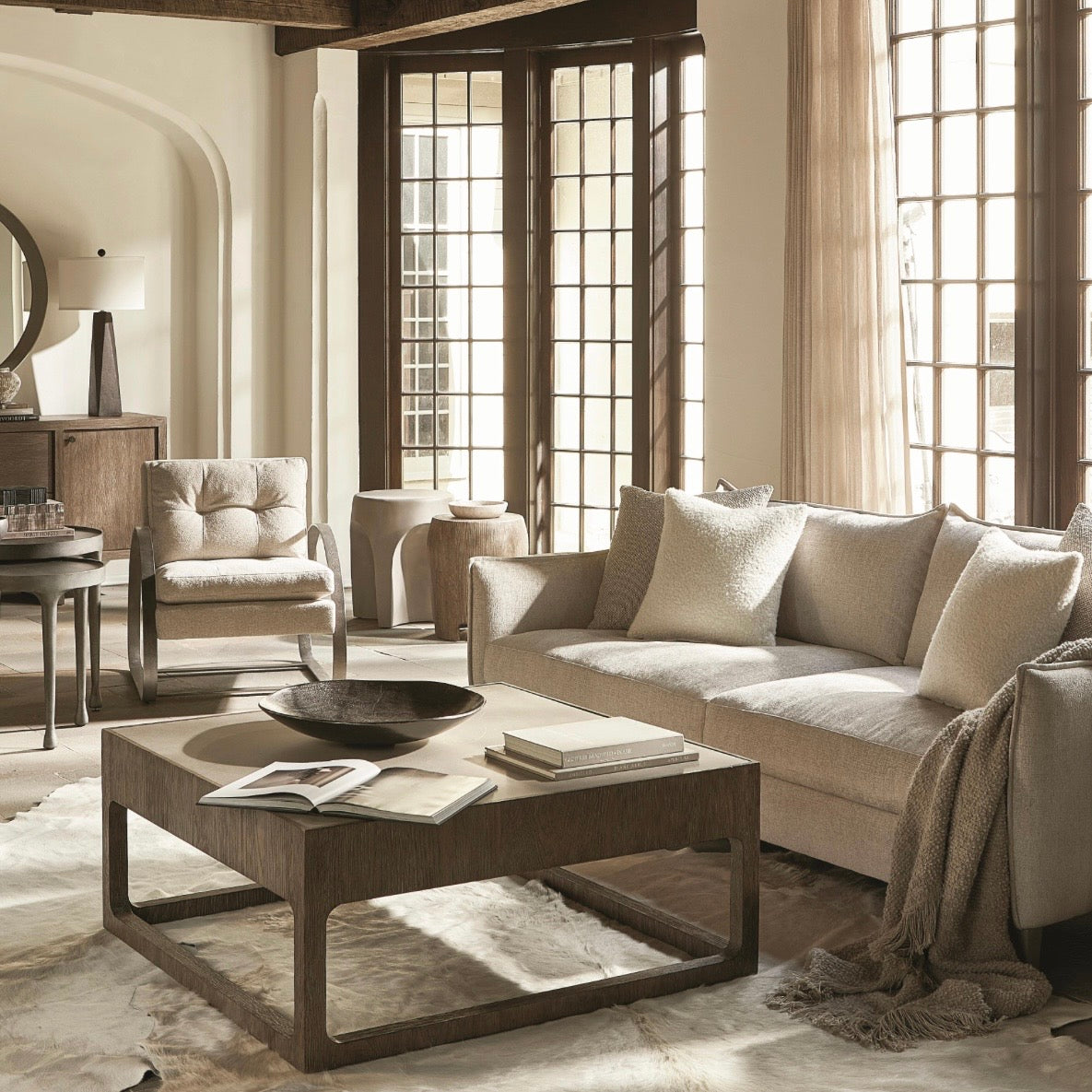 Bernhardt Casa Paros Collection Square Cocktail Table ~ Bedrock Faux Concrete Top with Playa Finish Base