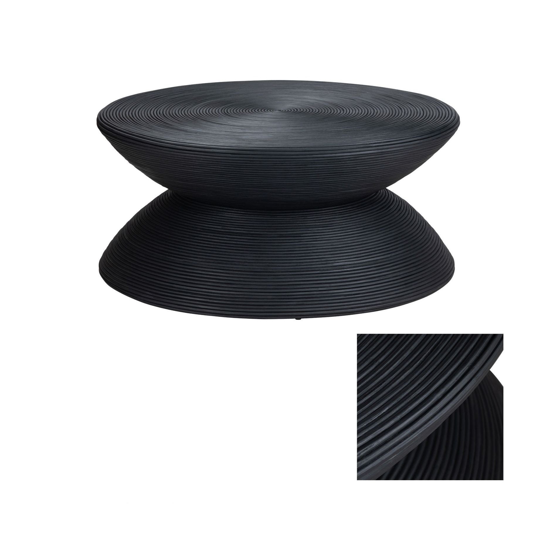 Crestview Collection Bengali Matte Black Rattan Round Coffee Table - Image 3