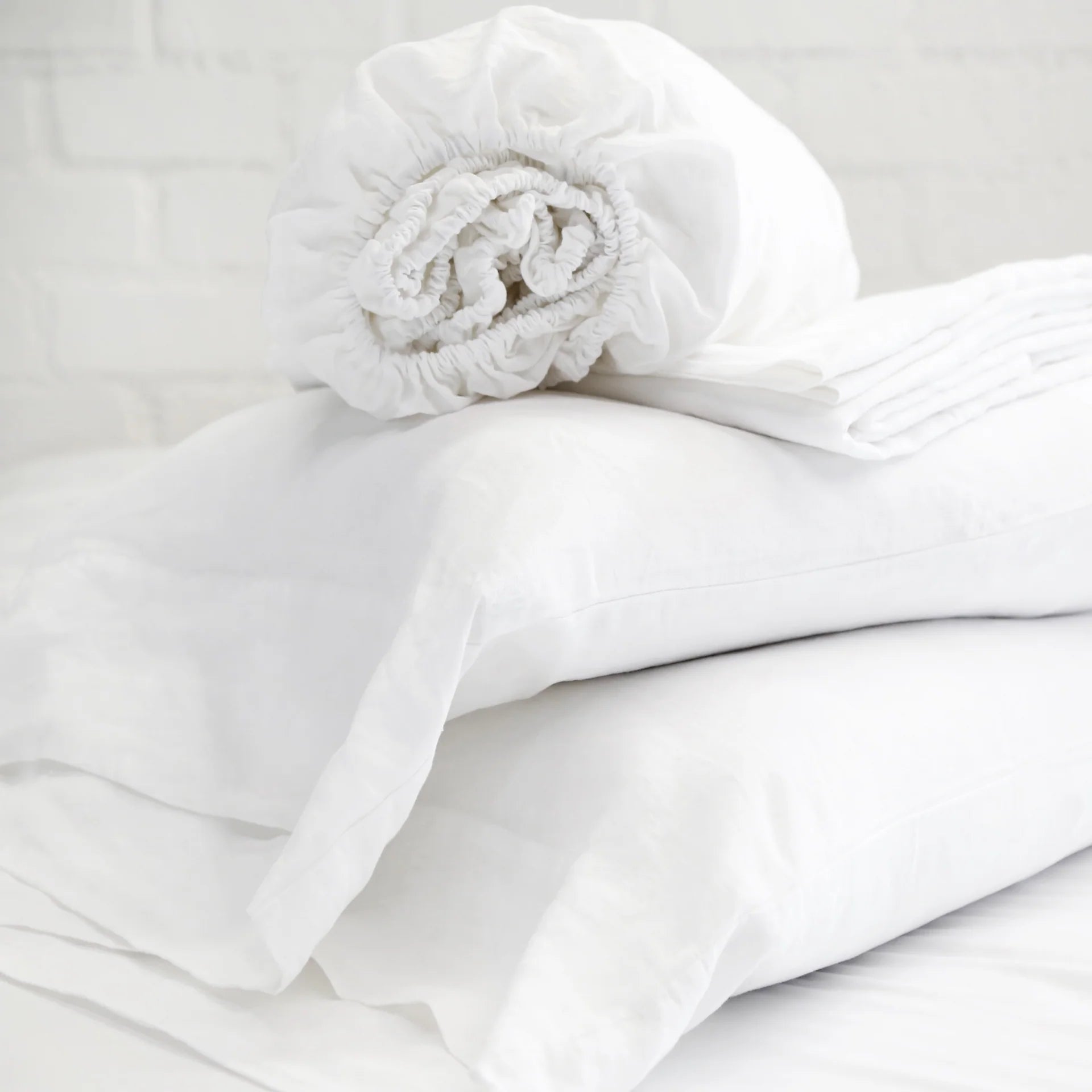 Pom Pom at Home White Linen Queen Sheet Set ~ Includes Flat, Fitted and 2 Pillowcases