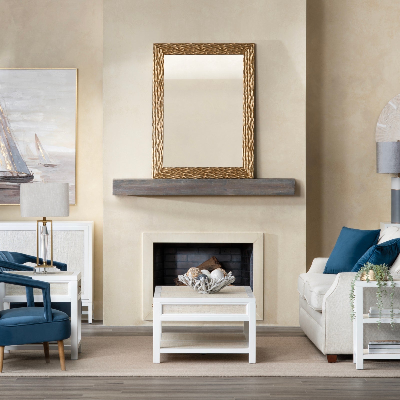 Crestview Collection Sandy Shores White Wood and Rattan Coffee Table - Image 2