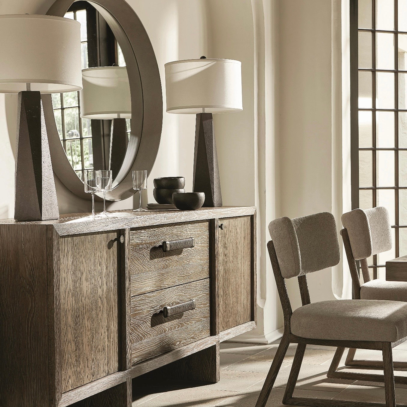 Bernhardt Casa Paros Collection Round Mirror ~ Bedrock Faux Concrete Finish - Image 3