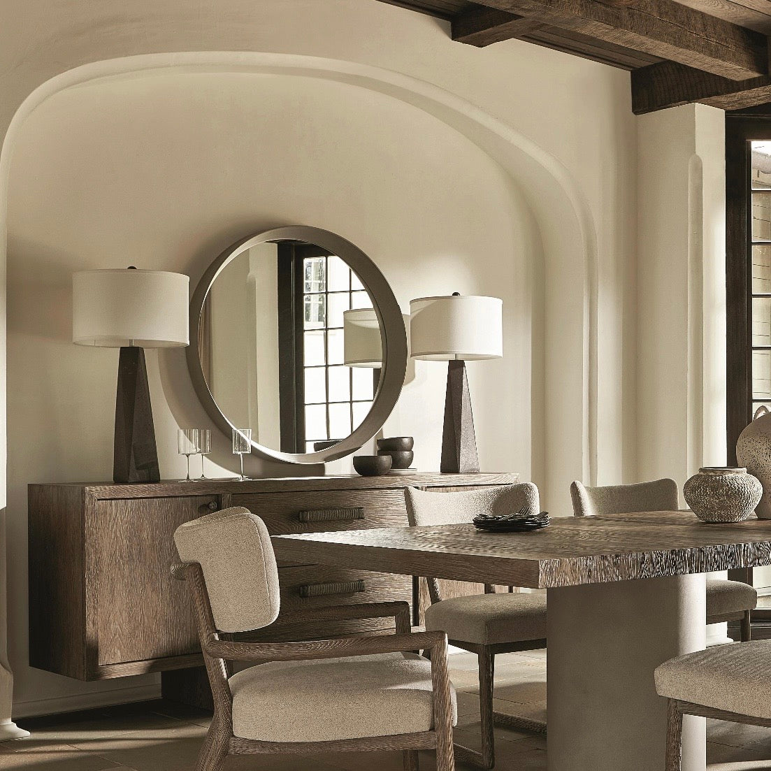 Bernhardt Casa Paros Collection Round Mirror ~ Bedrock Faux Concrete Finish