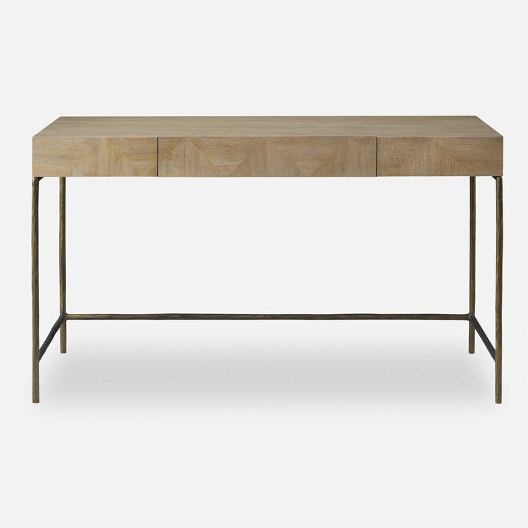Uttermost Aristotle Natural Primavera Contemporary Desk with Antique Gold Cast Iron Base - Image 2