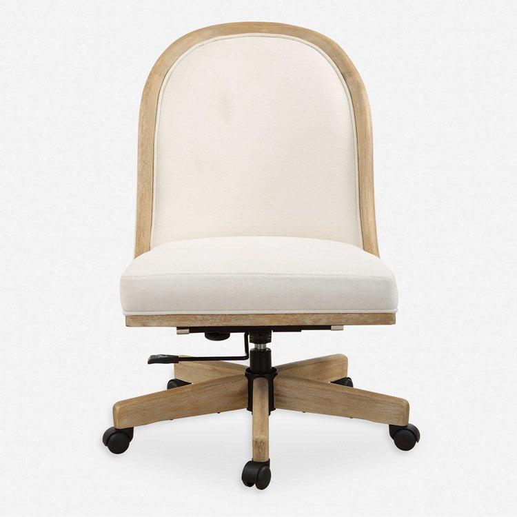 Uttermost Lithe White Frost Fabric and Light Oak Natural Ceruse Desk Chair with Casters - Image 2